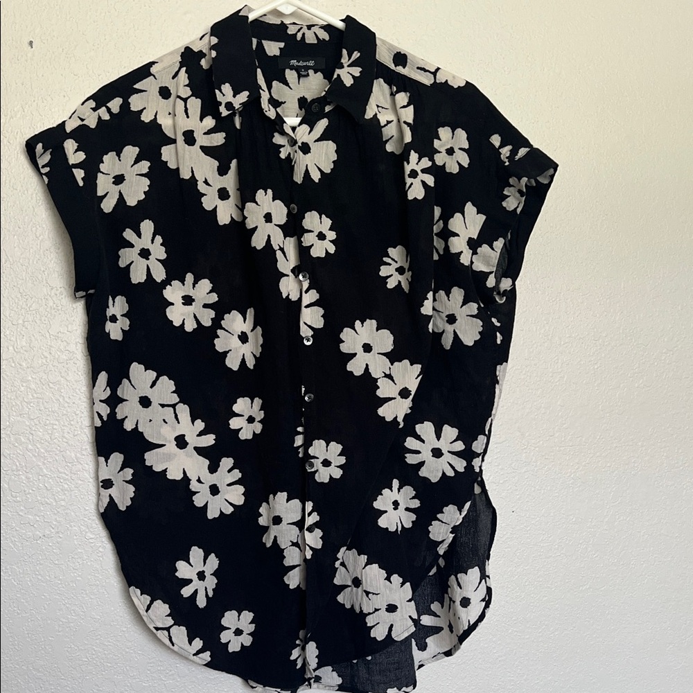 Madewell Black and Cream Floral Blouse